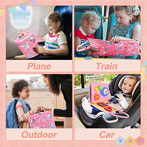 GYBOOM Busy Board Montessori Toys for Toddler，Quiet Book,Sensory Board for Learning Fine Motor Skills, Preschool Educational Toys for 1-6 Year Old Boys Girls Travel (Pink)