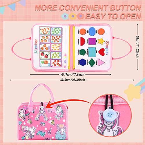 GYBOOM Busy Board Montessori Toys for Toddler，Quiet Book,Sensory Board for Learning Fine Motor Skills, Preschool Educational Toys for 1-6 Year Old Boys Girls Travel (Pink)