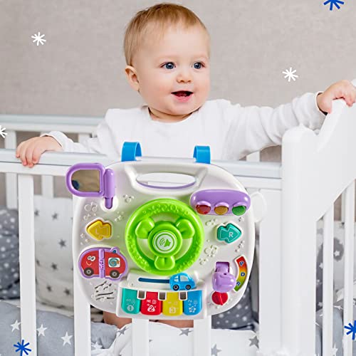 LINFUN KIDS Musical Learning Activity Table Baby Toys 6 Months Plus, 4 In 1 Steering Wheel Toy Sensory Activities Toys Gift for Kids Toddlers Boys Girls 8 9 10 12 Months 1 Years Old