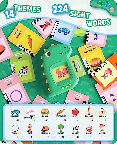 Talking Flash Card Learning Educational Toy, 224 Words 112 Double Sided Dinosaur Montessori Toys, Preschool SensoryToys For 1-6 Years Old Toddlers, Birthday Gift for Kids