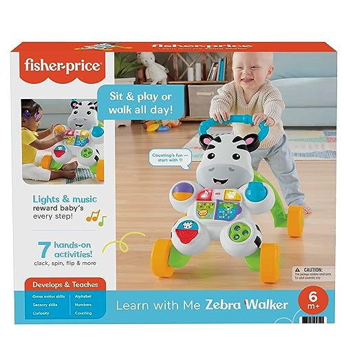 Fisher-Price Learn with Me Zebra Walker UK English Edition, Musical Infant Walking Toy, GXC31