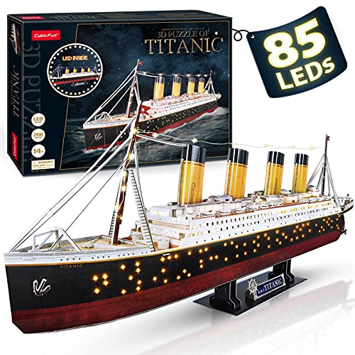 CubicFun 3D Jigsaw Puzzles for Adults LED Titanic Toys Model Kits Ship, Difficult Jigsaw Family Puzzles and Cruise Ship 3-D Puzzles Gifts Home Decoration for Kids and Adults, 266 Pieces