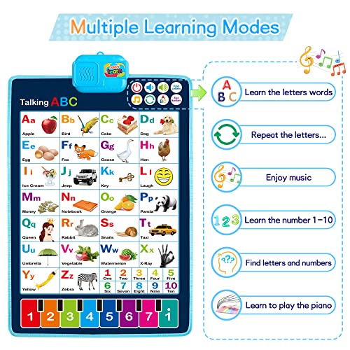 HahaGift Educational Toys for 2 3 4 Year Olds Boys Gifts, Interactive Learning Toys for Boys Age 2-3 Year ABC Poster for Kids Toys Age 2 3 4 Christmas Birthday Gifts for 2-5 Year Old Boys Toys Age 4-5