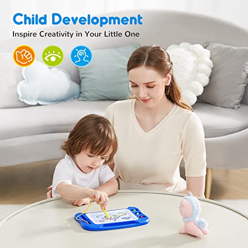 SGILE Magnetic Drawing Board for Kids, Colorful Erasable Doodle Board with Magnet Pen, Painting Sketch Pad with Three Stamps, Travel Toy, Birthday Gift, Educational Learning Toy for Toddlers, Blue