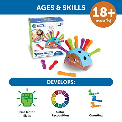 Learning Resources Spike The Fine Motor Hedgehog - Toddler Learning Toys Fine Motor and Sensory Toys Child Development Educational Toy Gifts for 18 mths 1 2 3 Year Old Kids Boys & Girls