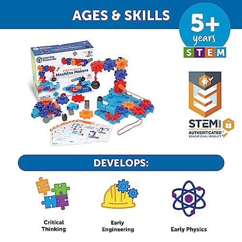 Learning Resources STEM Explorers™ Machine Makers, 60 Pieces, Ages 5+, STEM Toys, STEM Building Toys, STEM Kits, Engineering Toys, Build It Yourself Toys