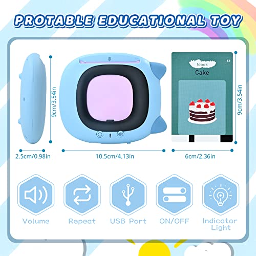 Benxdara Talking Flash Cards Early Educational Learning Toys for Toddlers 1 2 3 4 5 6 Years Old, Preschool Audible Reading Machine Interactive Toy with 224 Words for Kids Boys and Girls, Blue