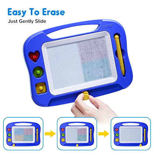 SGILE Magnetic Drawing Board for Kids, Colorful Erasable Doodle Board with Magnet Pen, Painting Sketch Pad with Three Stamps, Travel Toy, Birthday Gift, Educational Learning Toy for Toddlers, Blue