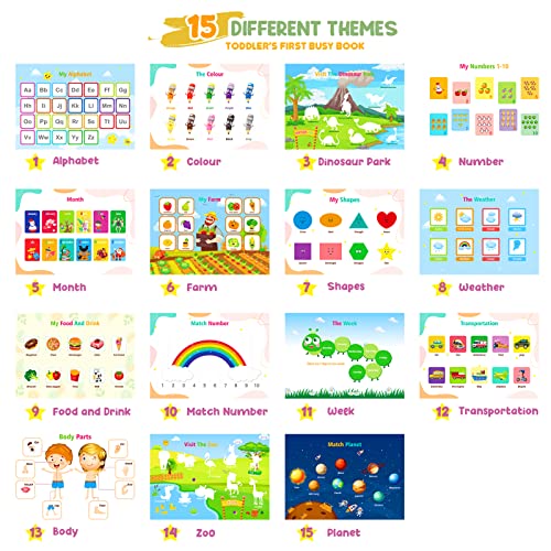 DINORUN Montessori Toys Busy Book for Toddlers 30 Themes Toddler Toys Preschool Learning Books Educational Toys for 2 3 4 5 Year old Boys and Girls