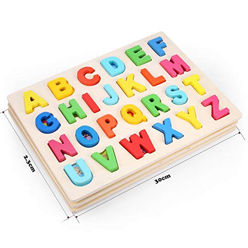 Voamuw Wooden Puzzles for Toddlers, Wooden Alphabet Number Shape jigsaw for 3 4 5 Year olds Kids, Montessori Toys Learning Educational Gift for Boys Girls (Set of 3)
