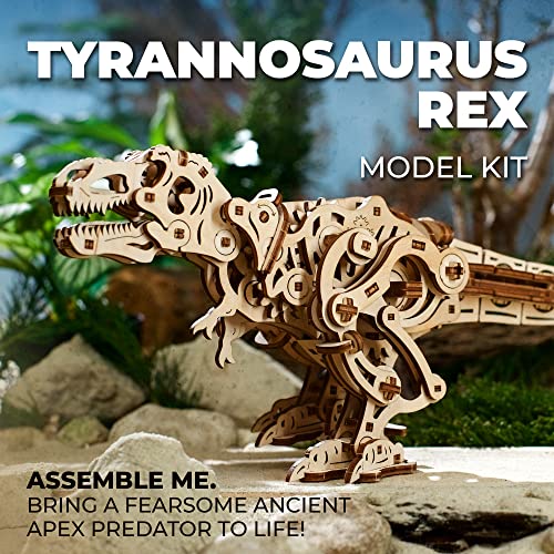 Ugears Tyrannosaurus Rex 3D Wooden Puzzles - Wooden Model Kit for Adults to Build - 3D Puzzle Set Perfect Hobbies for Men - 3D Wooden Model Mechanical Dinosaur with Bipedal Motion