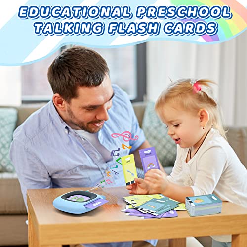 Benxdara Talking Flash Cards Early Educational Learning Toys for Toddlers 1 2 3 4 5 6 Years Old, Preschool Audible Reading Machine Interactive Toy with 224 Words for Kids Boys and Girls, Blue