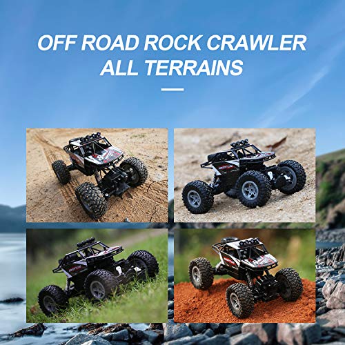 DEERC RC Cars Remote Control Car 1:14 Off Road Monster Truck,Metal Shell 4WD Dual Motors LED Headlight Rock Crawler,2.4Ghz All Terrain Hobby Truck with 2 Batteries for 90 Min Play,Boy Adult Gifts