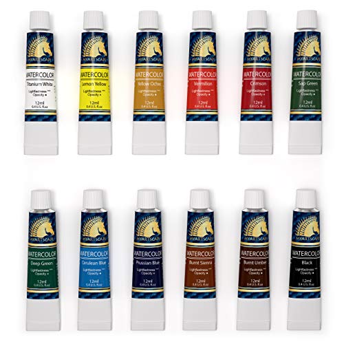 MyArtscape Watercolor Paint Set - 12 x 12ml Tubes - Lightfast - Highly Pigmented - Vibrant Colors - Fade Proof - Painting Kit for Adults & Hobby Painters - Professional Watercolors Supplies