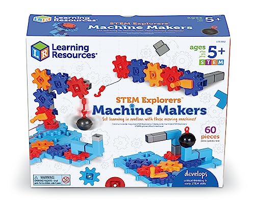 Learning Resources STEM Explorers™ Machine Makers, 60 Pieces, Ages 5+, STEM Toys, STEM Building Toys, STEM Kits, Engineering Toys, Build It Yourself Toys