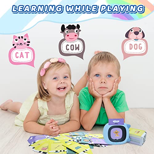 Benxdara Talking Flash Cards Early Educational Learning Toys for Toddlers 1 2 3 4 5 6 Years Old, Preschool Audible Reading Machine Interactive Toy with 224 Words for Kids Boys and Girls, Blue