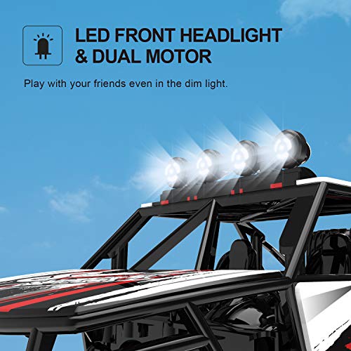 DEERC RC Cars Remote Control Car 1:14 Off Road Monster Truck,Metal Shell 4WD Dual Motors LED Headlight Rock Crawler,2.4Ghz All Terrain Hobby Truck with 2 Batteries for 90 Min Play,Boy Adult Gifts