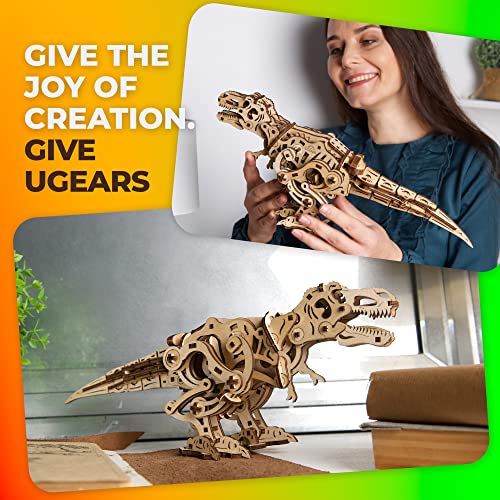 Ugears Tyrannosaurus Rex 3D Wooden Puzzles - Wooden Model Kit for Adults to Build - 3D Puzzle Set Perfect Hobbies for Men - 3D Wooden Model Mechanical Dinosaur with Bipedal Motion