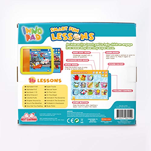 BEST LEARNING INNO PAD Smart Fun Lessons - Educational Tablet Toy to Learn Alphabet, Numbers, Colours, Shapes, Animals, Time for Toddlers Ages 2 to 5 Years Old