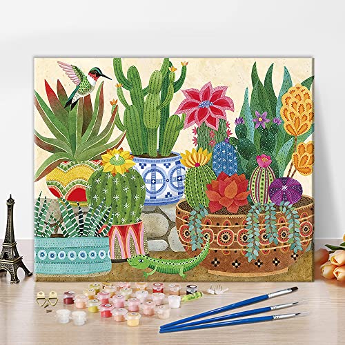 TISHIRON DIY Oil Painting by Numbers Succulent Plants Paint by Numbers for Adults Beginner Kids with Brushes and Acrylic Pigment for Home Wall Decor 16 x 20 Inches (ZBB-SZH-308)