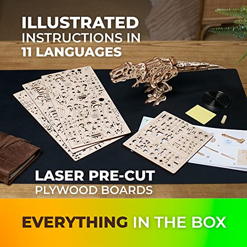 Ugears Tyrannosaurus Rex 3D Wooden Puzzles - Wooden Model Kit for Adults to Build - 3D Puzzle Set Perfect Hobbies for Men - 3D Wooden Model Mechanical Dinosaur with Bipedal Motion