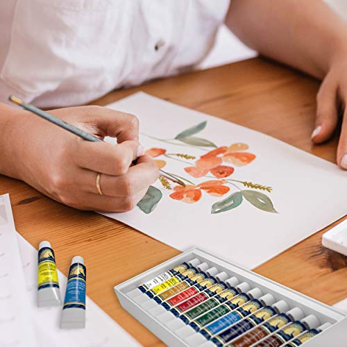 MyArtscape Watercolor Paint Set - 12 x 12ml Tubes - Lightfast - Highly Pigmented - Vibrant Colors - Fade Proof - Painting Kit for Adults & Hobby Painters - Professional Watercolors Supplies