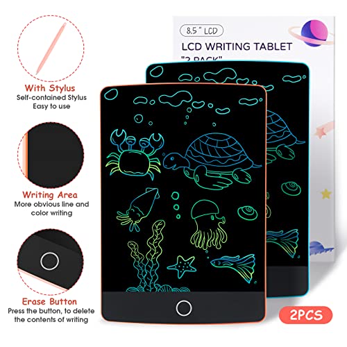 Topfree LCD Writing Tablet, 2 Pack Doodle Scribbler Pad, 8.5 inch LCD Colorful Writing Tablet Drawing Board Learning Gift for Kids, Educational Toys for 3-6 Years Old Boys & Girls