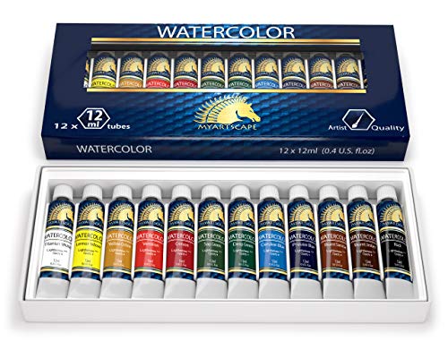 MyArtscape Watercolor Paint Set - 12 x 12ml Tubes - Lightfast - Highly Pigmented - Vibrant Colors - Fade Proof - Painting Kit for Adults & Hobby Painters - Professional Watercolors Supplies