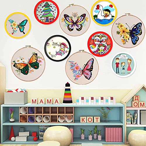 Embroidery Kit for Beginners, 4 Sets Butterfly Embroidery Starter Kits with Patterns and Instructions Cross Stitch Kits,Embroidery Clothes with Pattern,Bamboo Hoops, Threads and Needles