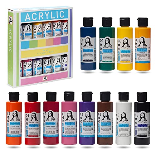 Monalisa Acrylic Paints Set 12 Colours 70 ml for Painting on Wood Stone and Canvas for Children Adults Hobby Painters and Students