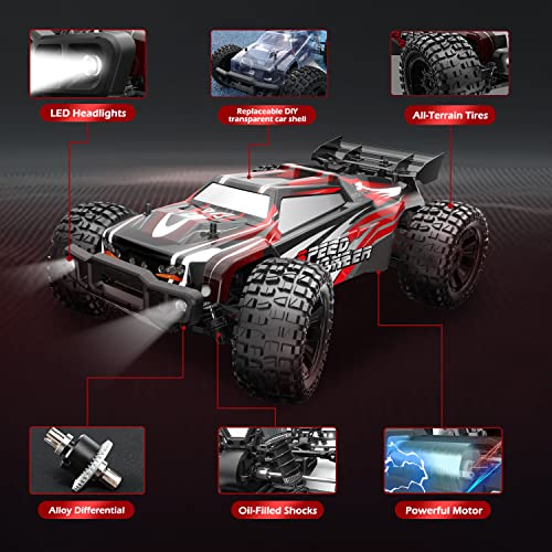 DEERC 9206E DIY Extra Shell 1:10 Scale Large RC Cars,48+ KM/H Hobby Grade High Speed Remote Control Car for Adults Boys,All Terrain 4WD 2.4GHz Off Road Monster RC Truck with 2 Battery for 40+ Min Play