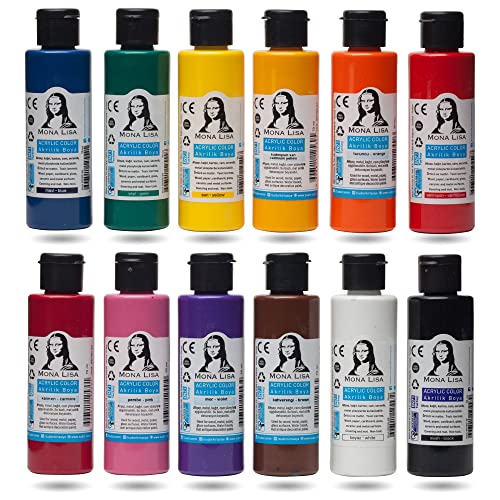 Monalisa Acrylic Paints Set 12 Colours 70 ml for Painting on Wood Stone and Canvas for Children Adults Hobby Painters and Students