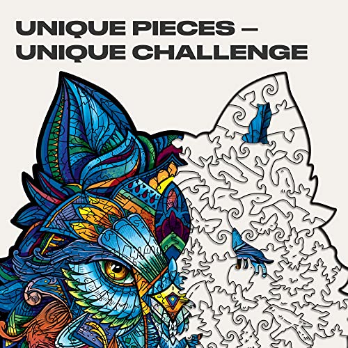 UNIDRAGON Original Wooden Jigsaw Puzzle - Majestic Wolf, 185 pcs, Medium 9.7"x13", Unique Animal Shaped Puzzle Box, Birthday Gift Idea for Kids, Adults, Girls, Boys, Family Game and Hobby