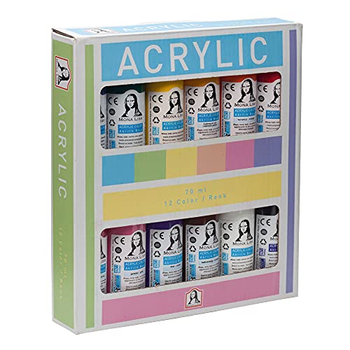 Monalisa Acrylic Paints Set 12 Colours 70 ml for Painting on Wood Stone and Canvas for Children Adults Hobby Painters and Students
