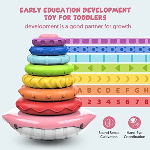 Baby Stacking Toys Age 6 9 12 18+ Months, Montessori Toddler Sensory Stacking Toys with Sounds,Rainbow Stacking Rings Fine Motor Skills Learning Educational Toys Gifts for 1 Year Old Girls Boys