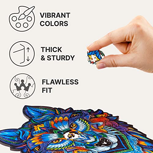 UNIDRAGON Original Wooden Jigsaw Puzzle - Majestic Wolf, 185 pcs, Medium 9.7"x13", Unique Animal Shaped Puzzle Box, Birthday Gift Idea for Kids, Adults, Girls, Boys, Family Game and Hobby