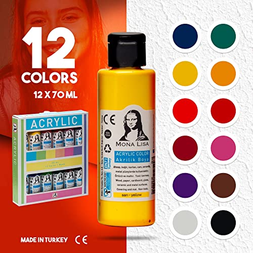 Monalisa Acrylic Paints Set 12 Colours 70 ml for Painting on Wood Stone and Canvas for Children Adults Hobby Painters and Students