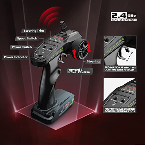 DEERC 9206E DIY Extra Shell 1:10 Scale Large RC Cars,48+ KM/H Hobby Grade High Speed Remote Control Car for Adults Boys,All Terrain 4WD 2.4GHz Off Road Monster RC Truck with 2 Battery for 40+ Min Play