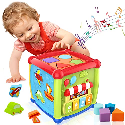ATCRINICT Baby Toys Early Learning Educational Music and Colorful Shape Sorter Toys Baby Toys 6 in 1 Activity Cube Toys Birthday Chirstmas Gift for Boys and Girls kids and toddler