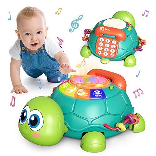 cute stone Baby Learning Toy Musical Turtle Toy with Lights & Sounds, Early Educational Developmental Toys, Pretend Phone Call, Crawling Baby Toy for 6-12 Months Infants Toddlers, Gift for Boys Girls