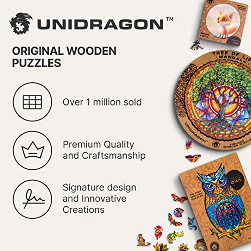 UNIDRAGON Original Wooden Jigsaw Puzzle - Majestic Wolf, 185 pcs, Medium 9.7"x13", Unique Animal Shaped Puzzle Box, Birthday Gift Idea for Kids, Adults, Girls, Boys, Family Game and Hobby