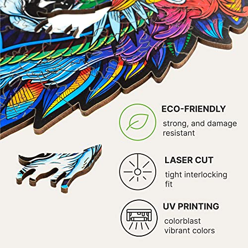 UNIDRAGON Original Wooden Jigsaw Puzzle - Majestic Wolf, 185 pcs, Medium 9.7"x13", Unique Animal Shaped Puzzle Box, Birthday Gift Idea for Kids, Adults, Girls, Boys, Family Game and Hobby