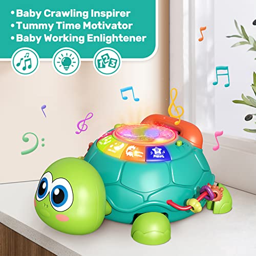 cute stone Baby Learning Toy Musical Turtle Toy with Lights & Sounds, Early Educational Developmental Toys, Pretend Phone Call, Crawling Baby Toy for 6-12 Months Infants Toddlers, Gift for Boys Girls