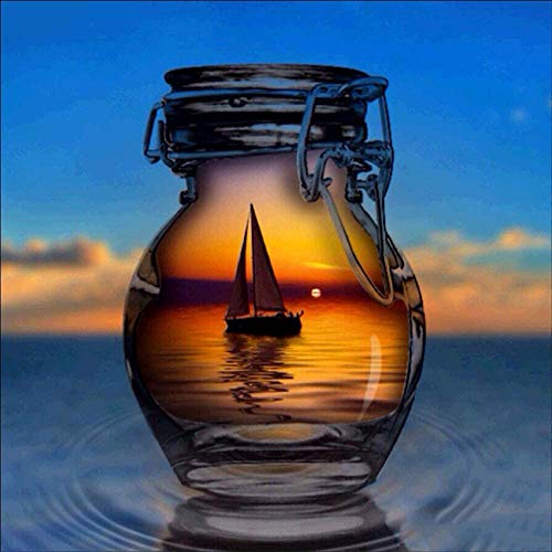 Sealeffort DIY 5D Diamond Painting Kits for Adults Round Full Drill Painting Crystal Rhinestone Embroidery Pictures for Home Wall Decor Gift Arts and Crafts Sailboat in Crystal Bottle 30 * 30cm