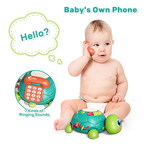 cute stone Baby Learning Toy Musical Turtle Toy with Lights & Sounds, Early Educational Developmental Toys, Pretend Phone Call, Crawling Baby Toy for 6-12 Months Infants Toddlers, Gift for Boys Girls