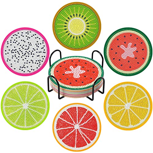 SANNIX 6Pcs Diamond Painting Coasters, DIY Fruit Coasters Small Diamond Painting Kits Adults & Kids Diamond Art Craft Supplies for Beginners