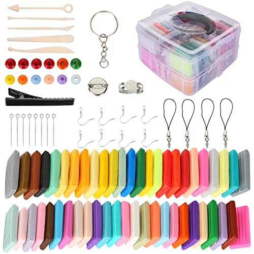 AKOLAFE Polymer Clay Kits for Adults, 50 Colours Plasticine Modelling Clay Kit, Air Dry Clay kit Soft Oven Bake Magic Clay, with Storage Box & Accessories Ideal DIY Gift for Art DIY Crafts