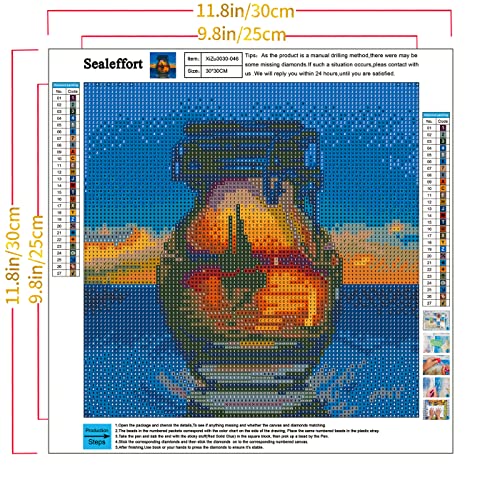 Sealeffort DIY 5D Diamond Painting Kits for Adults Round Full Drill Painting Crystal Rhinestone Embroidery Pictures for Home Wall Decor Gift Arts and Crafts Sailboat in Crystal Bottle 30 * 30cm
