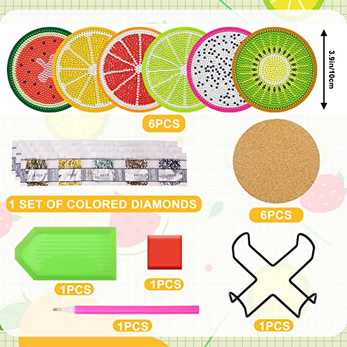 SANNIX 6Pcs Diamond Painting Coasters, DIY Fruit Coasters Small Diamond Painting Kits Adults & Kids Diamond Art Craft Supplies for Beginners