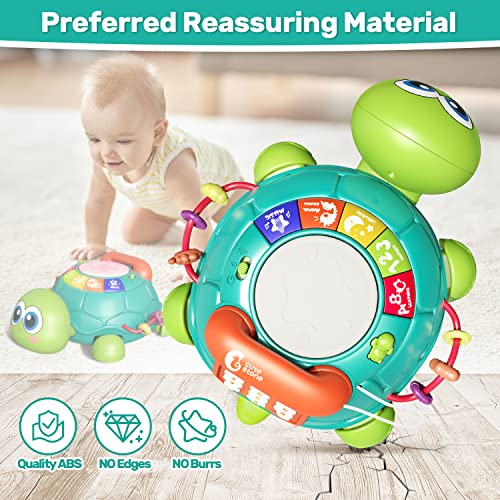 cute stone Baby Learning Toy Musical Turtle Toy with Lights & Sounds, Early Educational Developmental Toys, Pretend Phone Call, Crawling Baby Toy for 6-12 Months Infants Toddlers, Gift for Boys Girls